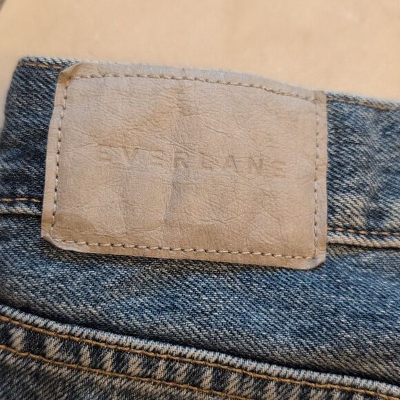 Everlane The Relaxed 90s Short Deep Indigo Blue Jean Distressed Raw Hem Size 25 - Picture 4 of 11